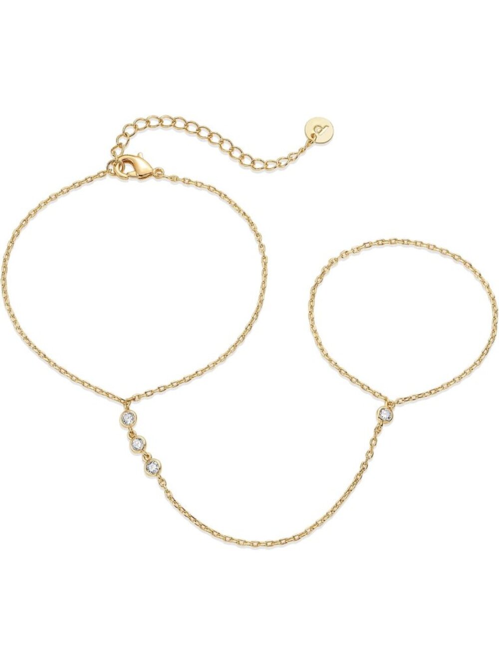 Elegant 14K Gold Plated Hand Chain Bracelet for Women - Adjustable Ring Style